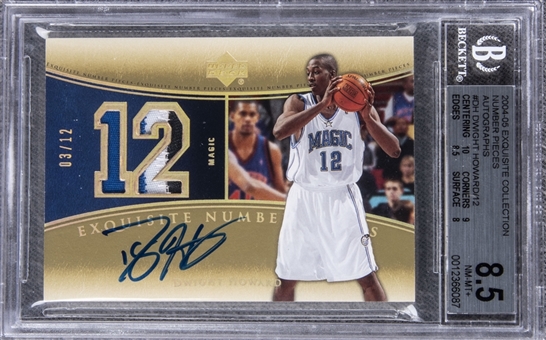 2004-05 UD "Exquisite Collection" Number Pieces Autographs #DH Dwight Howard Signed Patch Rookie Card (#03/12) – BGS NM-MT+ 8.5/BGS 9